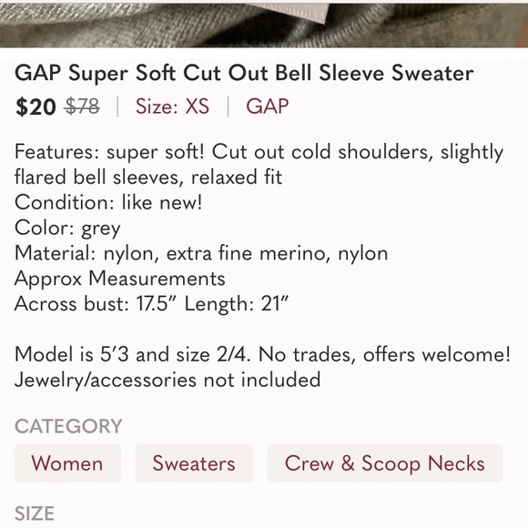 GAP Super Soft Cut Out Bell Sleeve Sweater - Picture 5 of 7